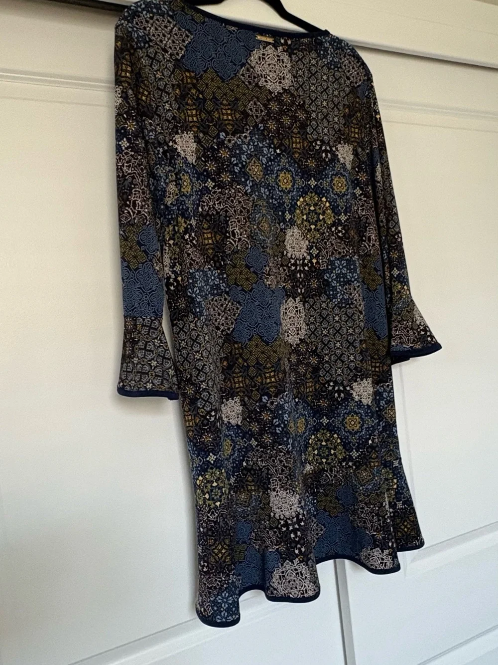 MICHAEL Michael Kors Dress Women’s XL Blue Medallion Bell Sleeve Fit Flare